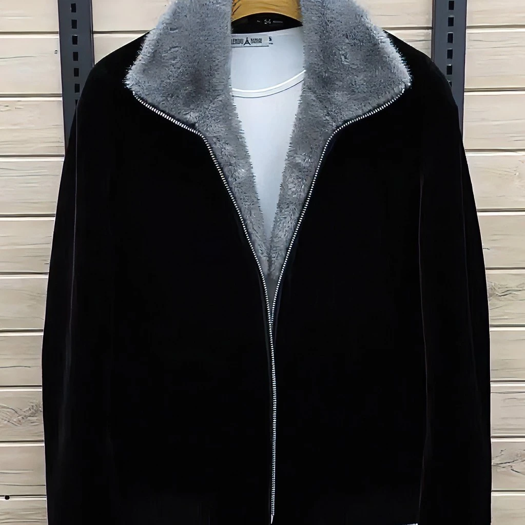 冬季新款男装舒适款高品质休闲男款气质外套加厚潮牌夹克黑色黑色