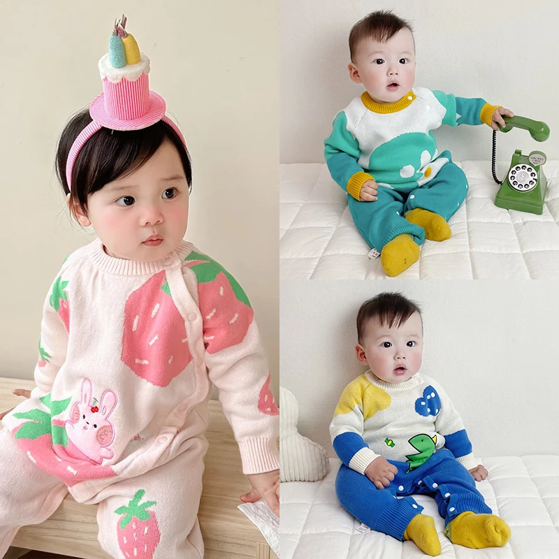 【MP960】婴幼儿秋冬针织连体衣新生儿宝宝哈衣爬服毛衣棉线