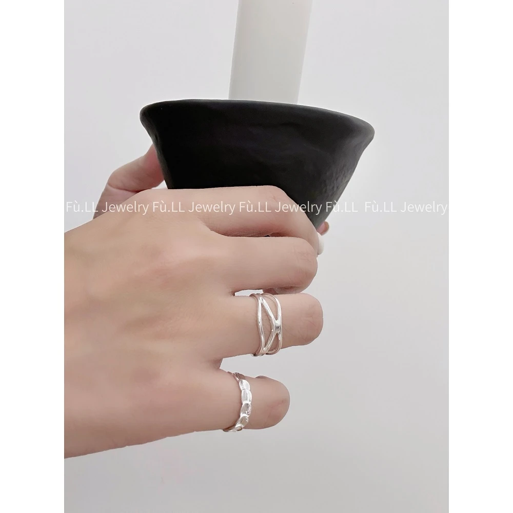 925银戒指 【尾戒】简约百搭圆片几何线条小众设计感冷淡风纯银戒指