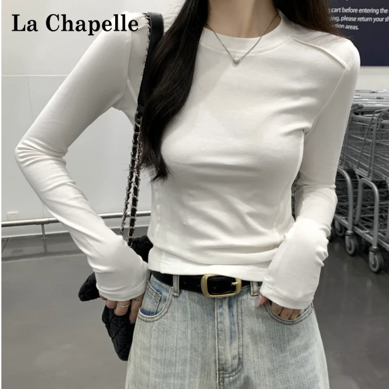 拉夏贝尔打底衫女款爆款2025新款春秋长袖T恤女显瘦百搭通勤上衣