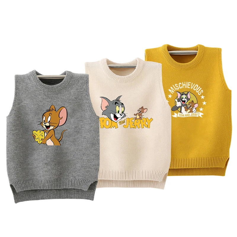 童装儿童猫和老鼠背心马甲幼儿园宝宝秋冬针织马甲幼儿园毛衣背心