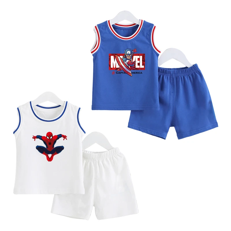 蜘蛛侠童装男童套装夏装纯棉儿童无袖背心套装蜘蛛侠儿童衣服夏季