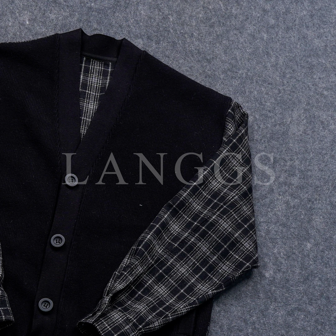 LANGGS&浪叔 秋季子拼接针织开衫慵懒毛衣外套-FW4459