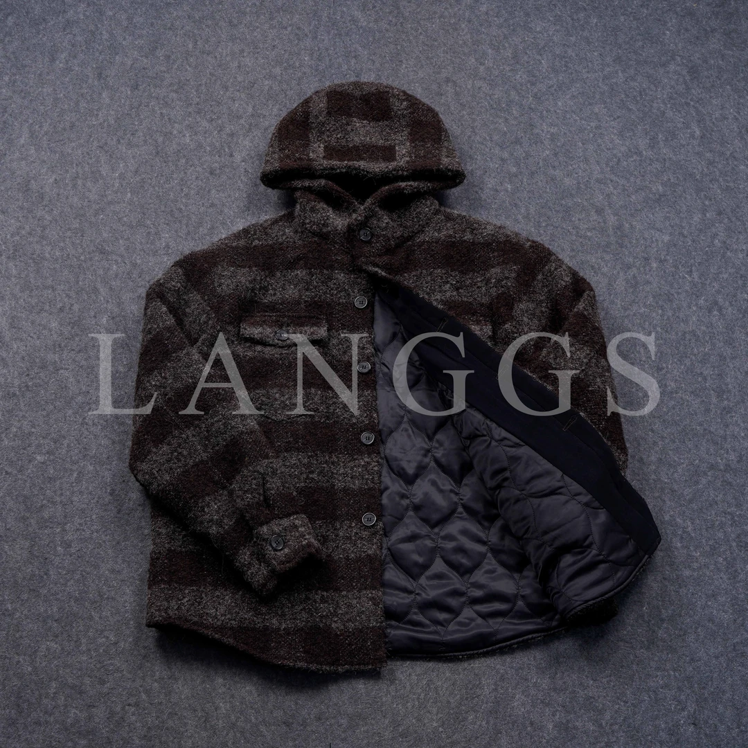 LANGGS&浪叔 冬季百搭连帽高级感羊毛填充毛呢夹克外套-FW44167