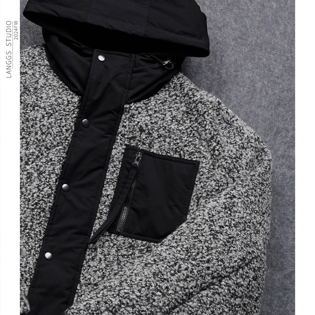 LANGGS&浪叔 冬季夹克鸭绒服骨感灰色调连帽日系羽绒服-RY23308