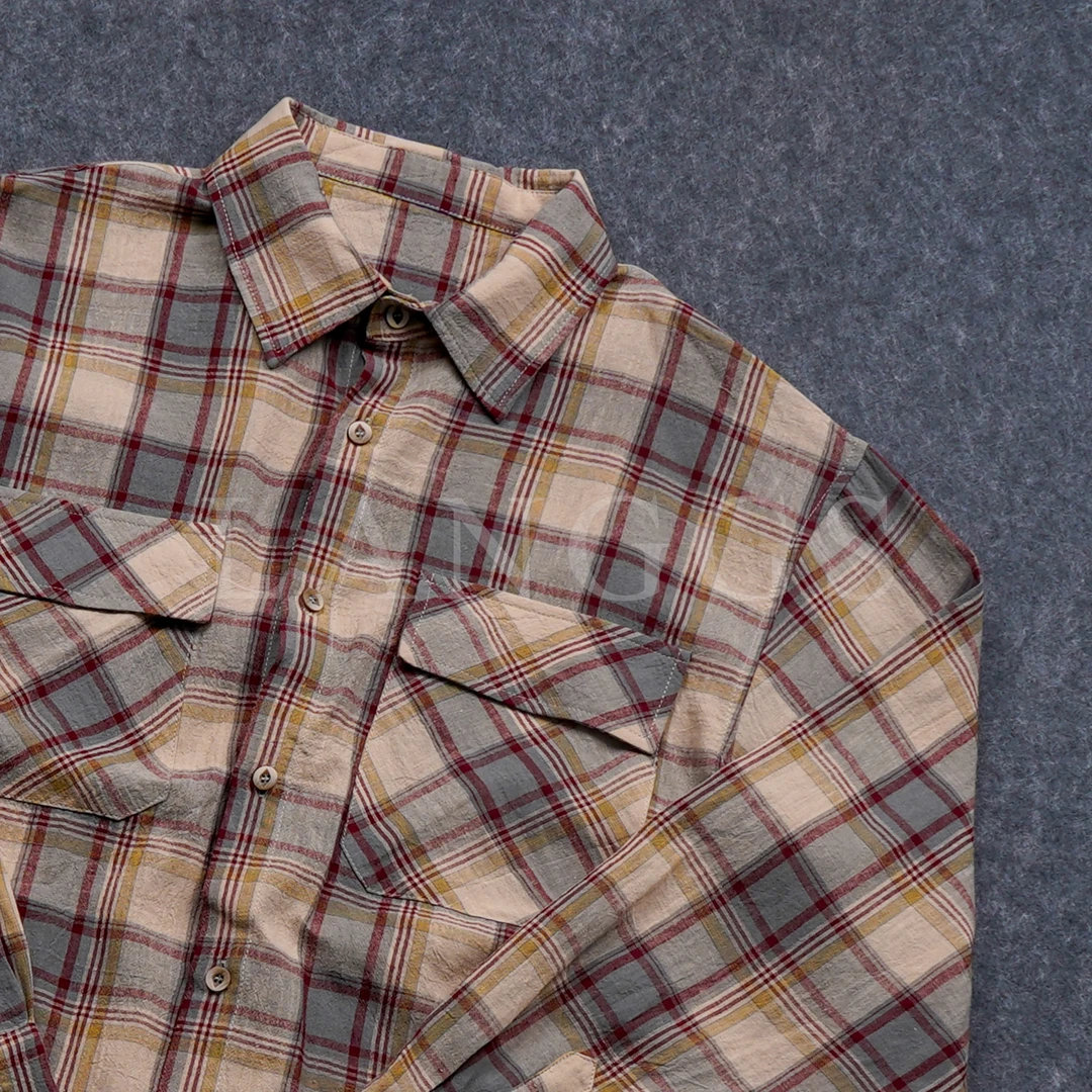 LANGGS&浪叔 秋季时尚休闲衬衣格纹翻领长袖男士百搭衬衫-CY605