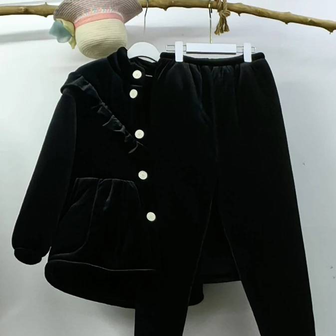 2024新款女成人黑色金丝绒三层加绒加厚可外穿家居服套装