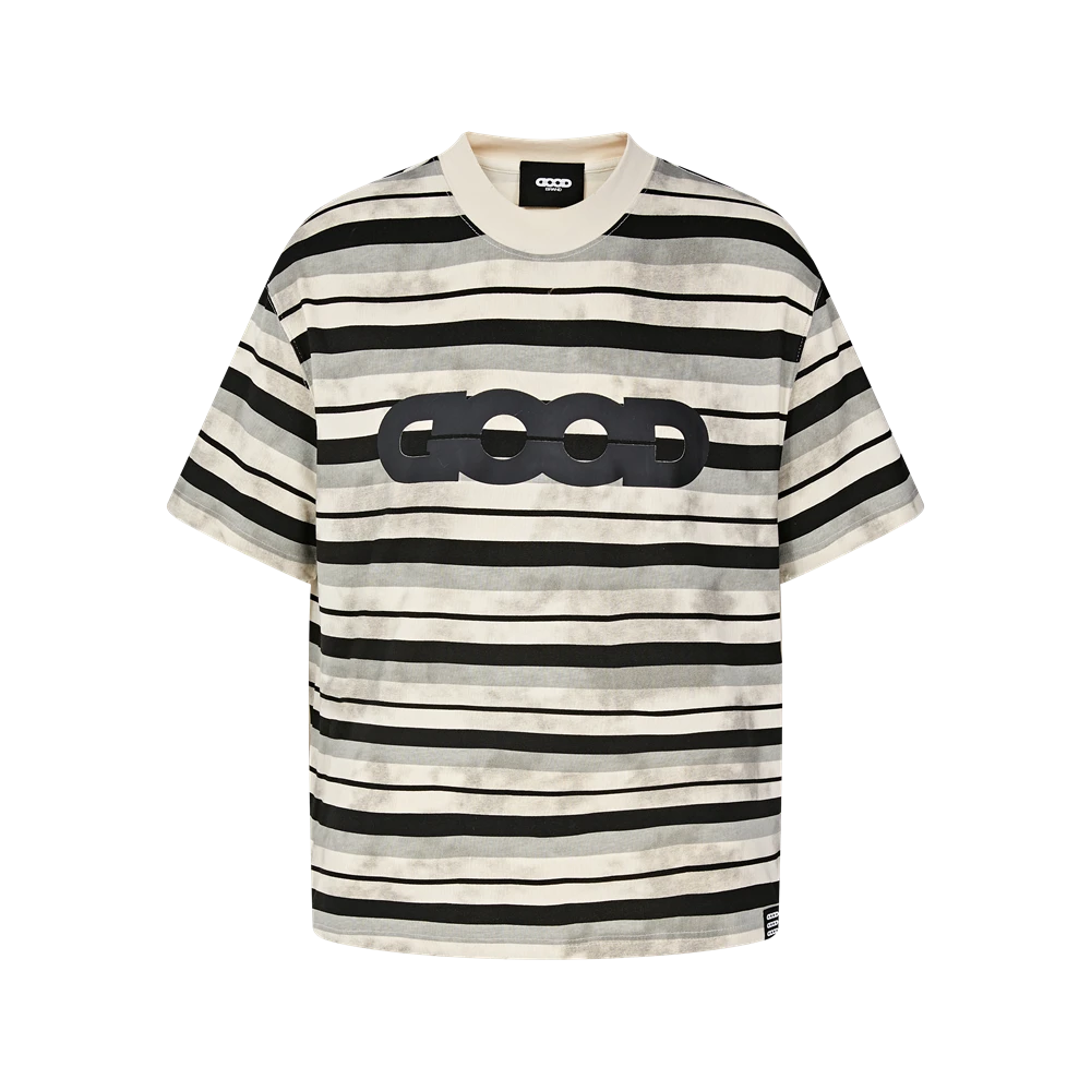 GOODBRAND 24春夏 Cash 水洗做脏条纹短袖宽松圆领男款