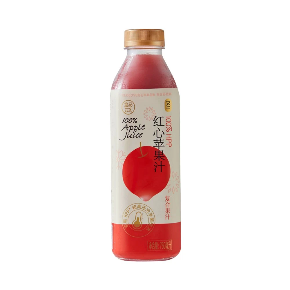 盒马红心苹果汁750mlHPP100%新疆阿克苏山东红富士不加水不加糖