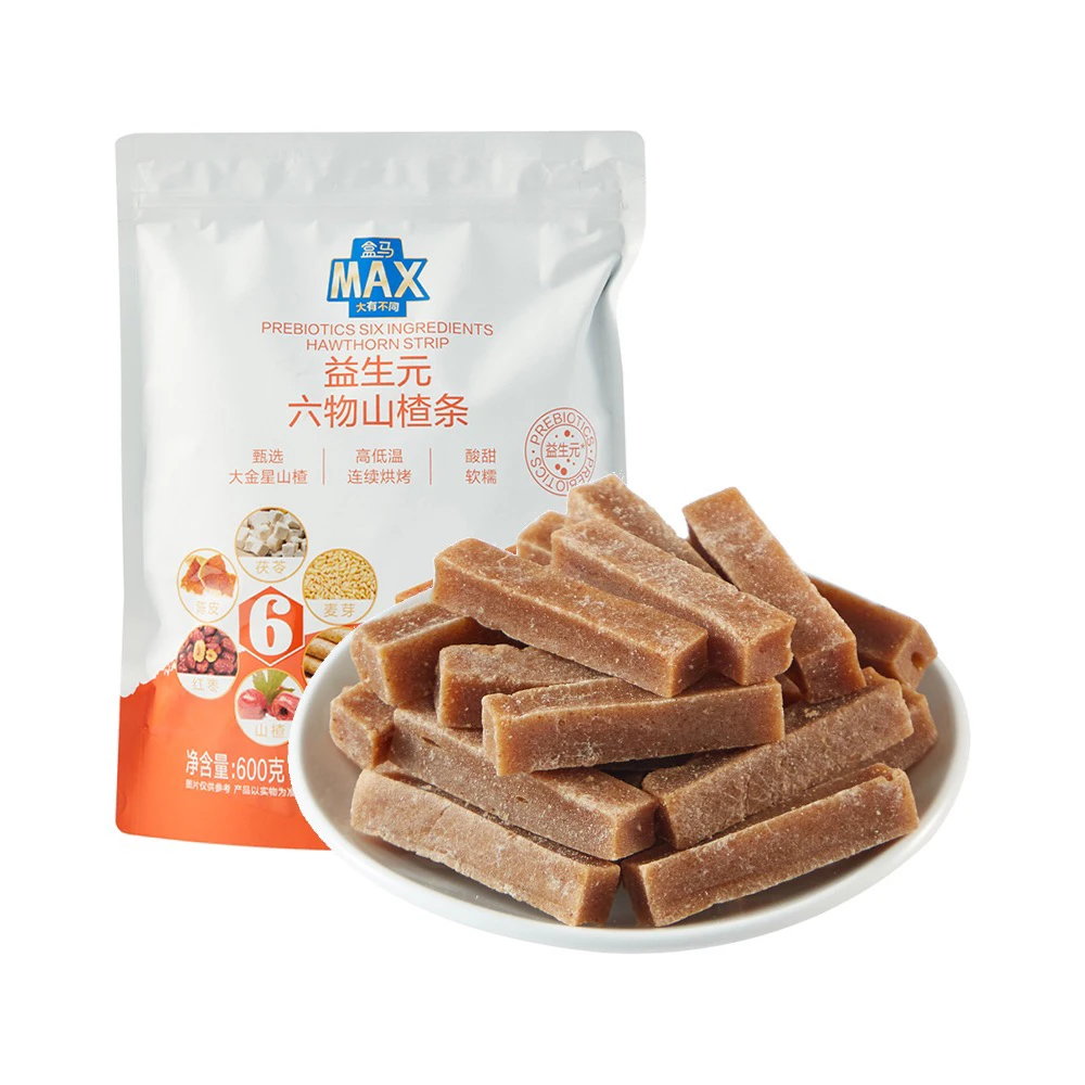 盒马MAX益生元六物山楂条600g酸甜软糯开袋即食内含独立小袋零食