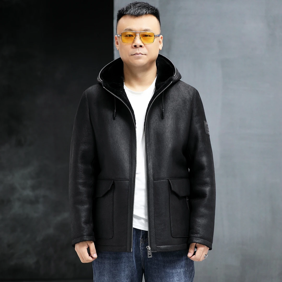 KARUOBIN/卡若宾时尚休闲连帽潮流保暖秋冬皮毛一体宽松男装23003