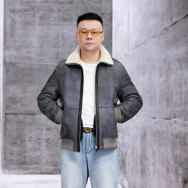 KARUOBIN/卡若宾男士时尚休闲立领保暖宽松绵羊毛皮毛一体夹克H01