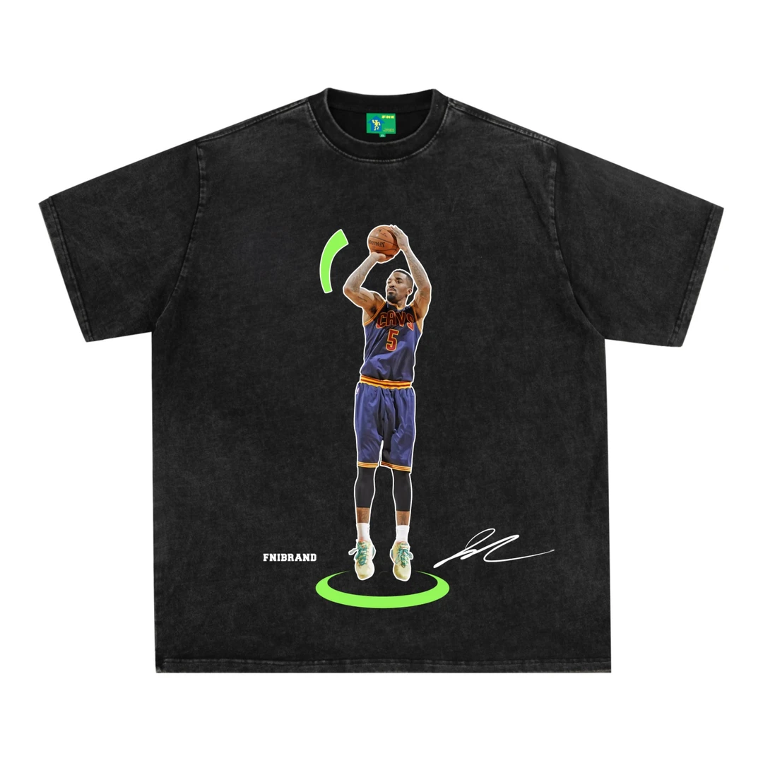 <FNIFNI>-JR投篮条-美式街头复古水洗短袖潮流行国潮男女T恤