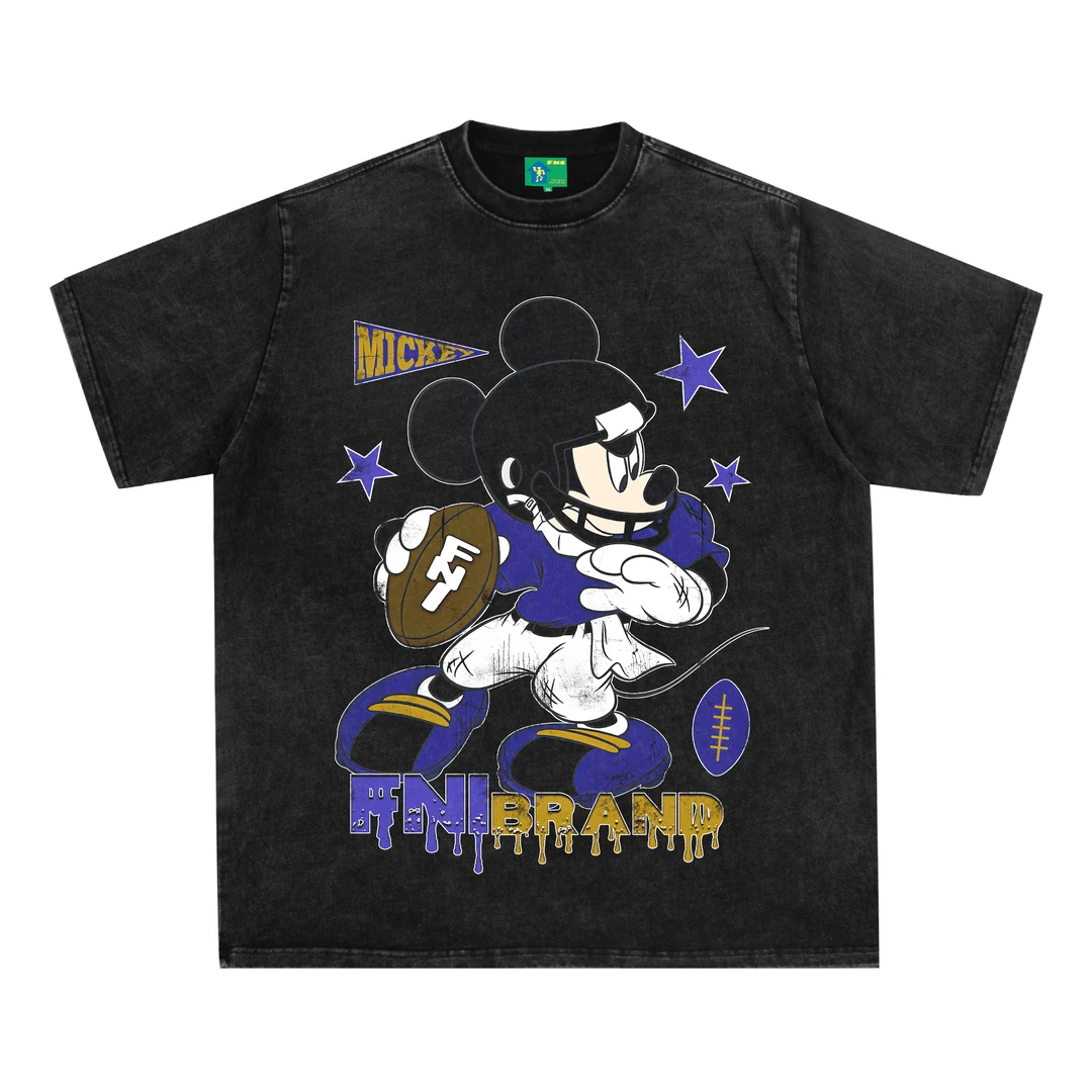 <FNIFNI>-橄榄球米奇-男女同款t恤美式纯棉夏季短袖上衣国潮新款