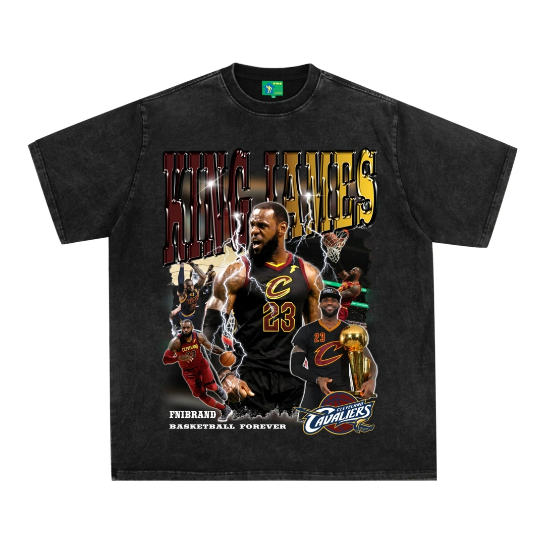 <FNIFNI >-骑士詹姆斯-美式棉短袖夏季上衣国潮流长袖男女同款t恤