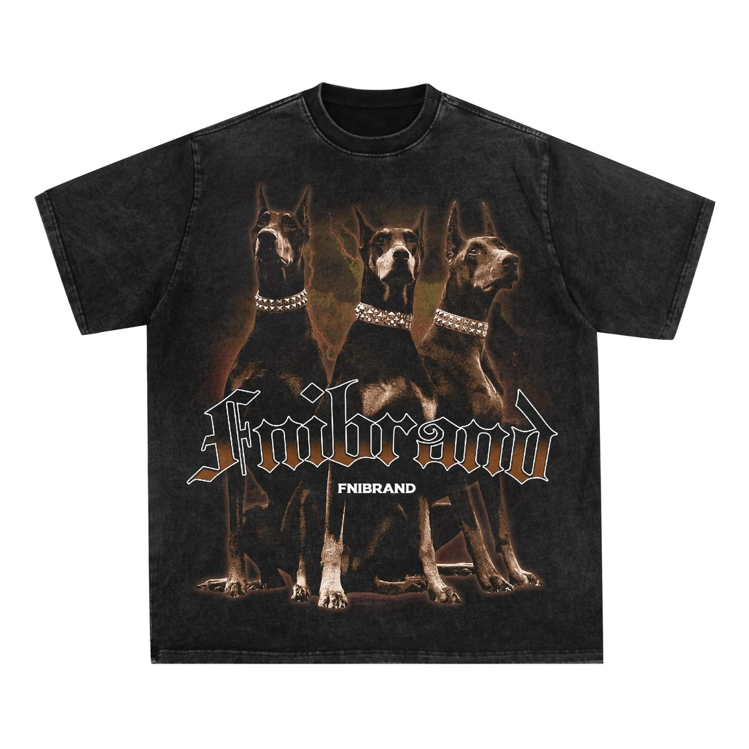 <FNIFNI>-杜宾犬-美式宽松休闲潮流棉短袖t恤夏季上衣男女同款