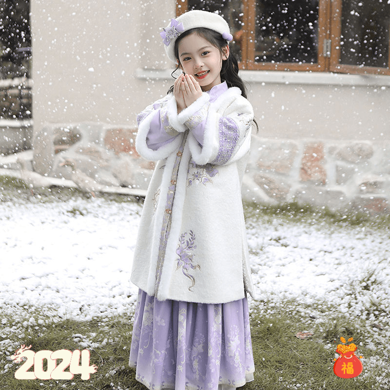 冬季新款山雾汉服女童冬款加绒外穿唐装高档儿童古风古装超仙拜晷