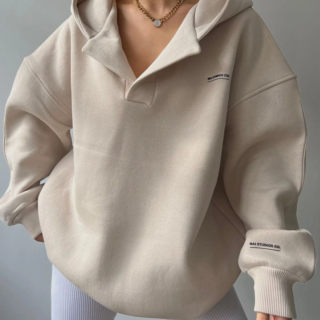 运动卫衣女新款加绒秋冬连帽印花长袖基础百搭卫衣加厚insV领绒衫