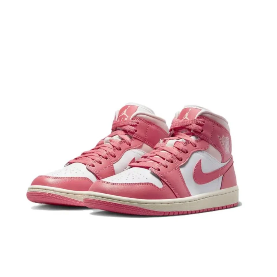 AirJordan1MidAJ1白粉女款草莓奶油中帮篮球鞋BQ6472-186粉红潮鞋