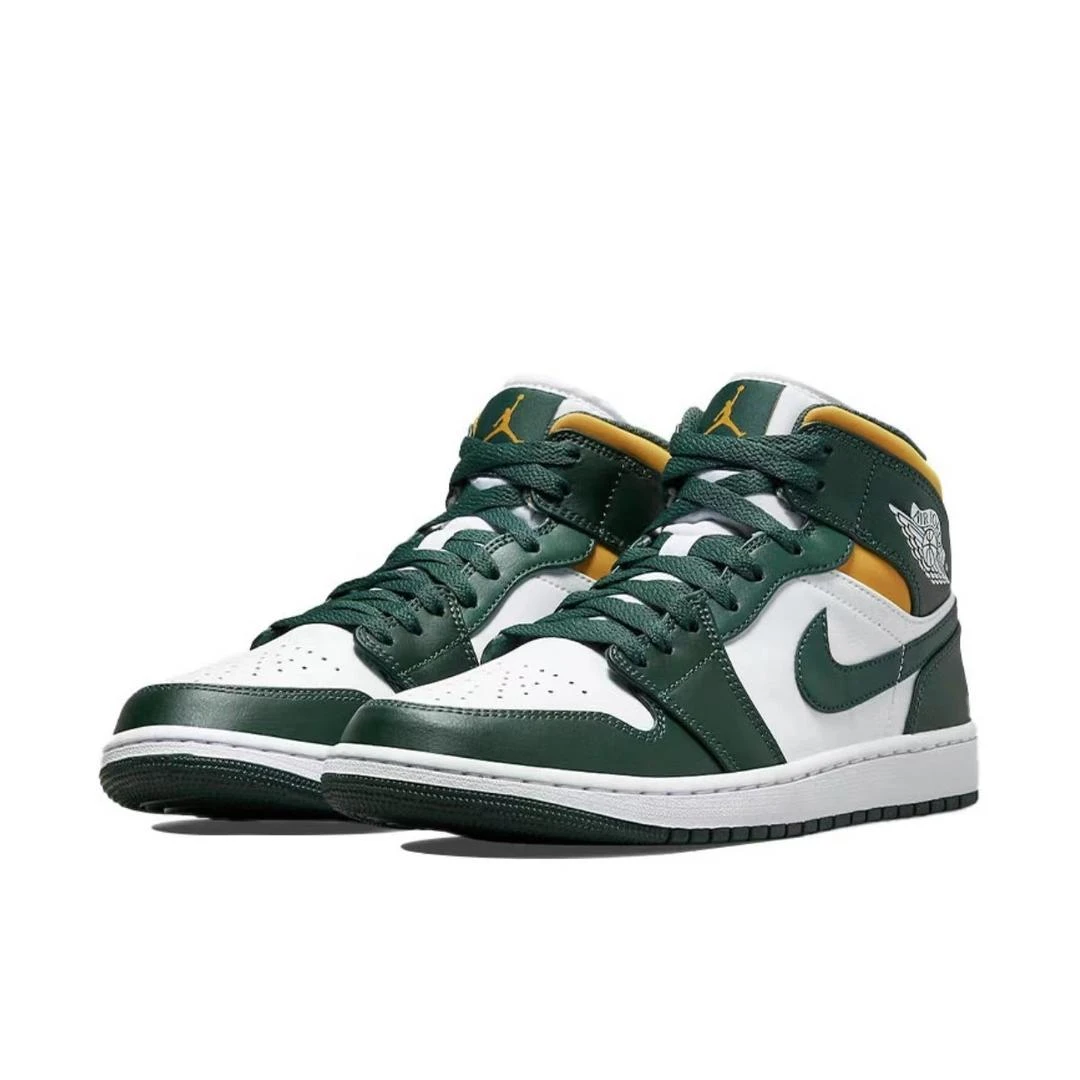 Air Jordan 1 西雅图超音速 中帮 篮球鞋 白绿黄男女黑554724-371