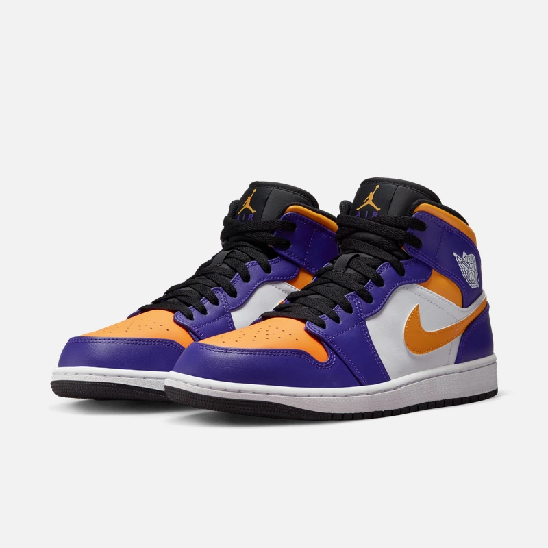 Air Jordan 1 Mid AJ1男款 紫黄白湖人 中帮休闲篮球鞋DQ8426-517