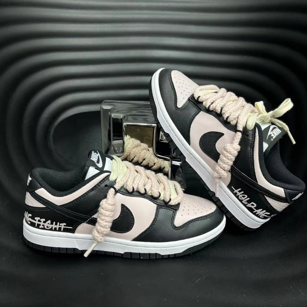 Nike耐克 Dunk定制 潮鞋 黑粉解构风涂鸦潮流 耐克女鞋正版耐克鞋