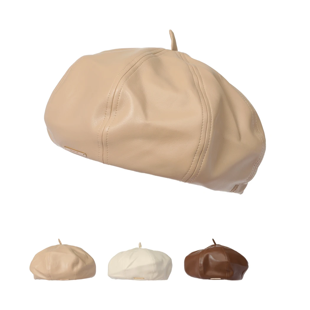 PU皮质金属饰标八角帽(款式随机)