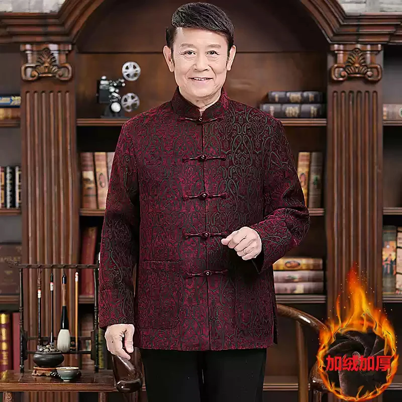 中国风冬季棉衣唐装男加绒爸爸棉袄中老年人春秋爷爷生日加厚外套
