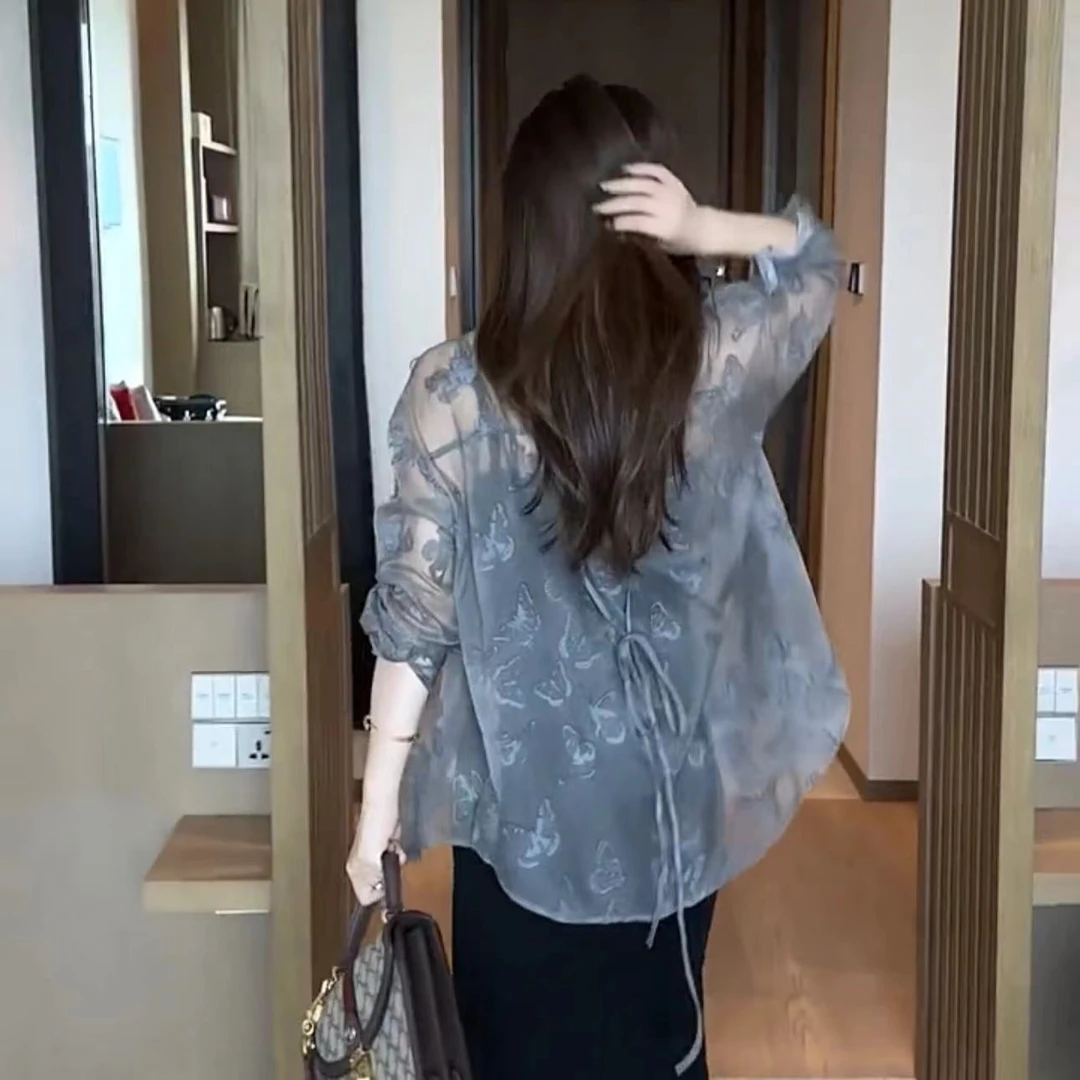 时尚气质洋气2024夏装新款设计感外披黑色薄款韩版显瘦长袖防晒衫