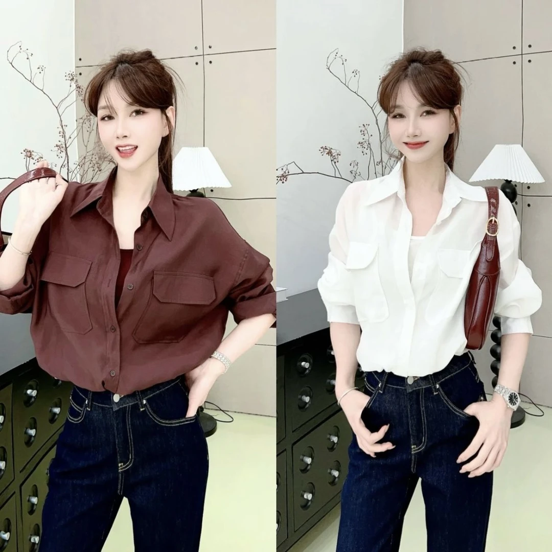 衬衫宽松型常规长袖显瘦设计感上衣小众韩版宽松短款法式洋气