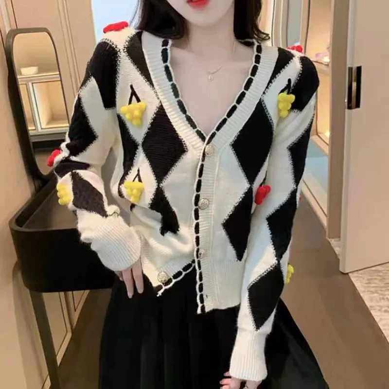 绿色6738新款女装慵懒风毛衣外套长袖上衣小香风针织开衫