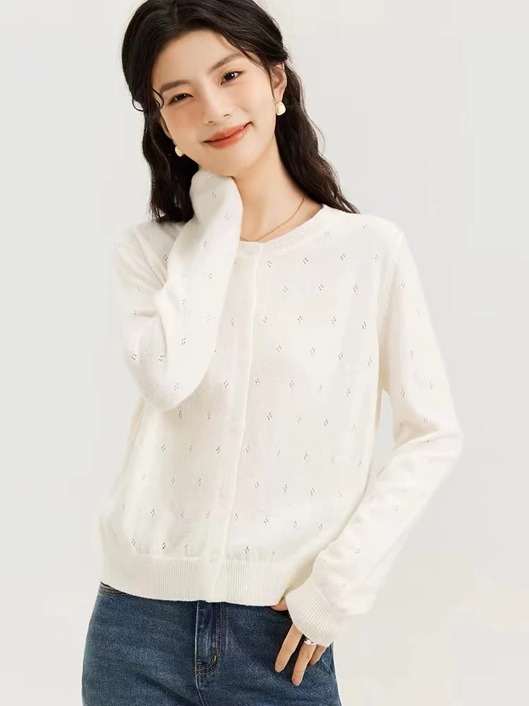 2024早春新款柔软圆领针织纯色简约外套3539女开衫