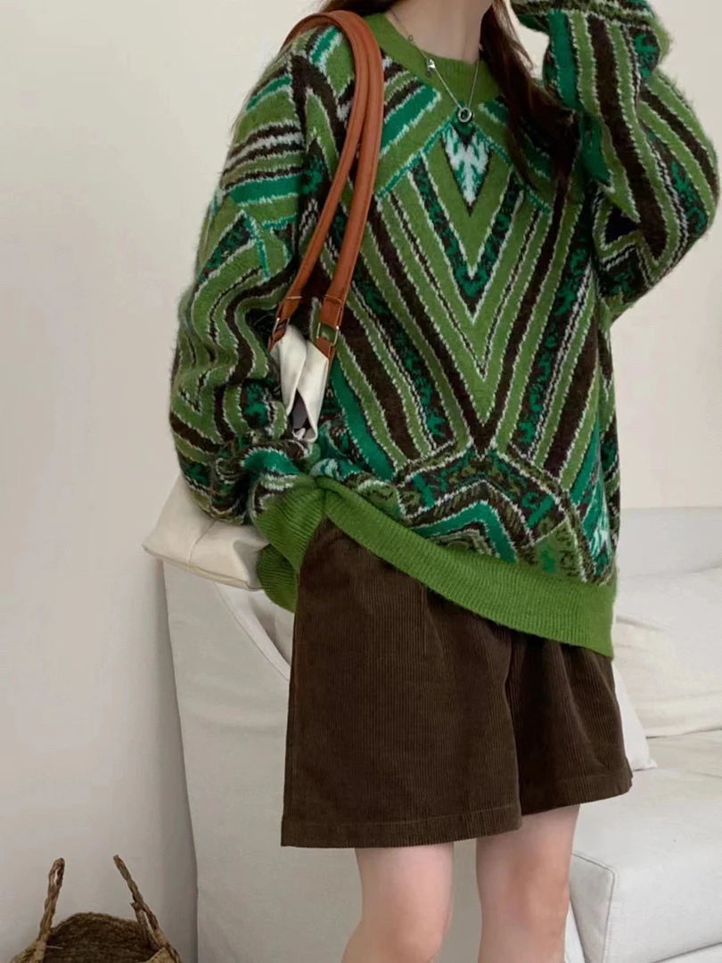 高端定制2023拉绒慵懒宽松感圆领长袖毛衣2447