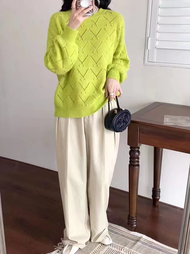早秋日系镂空针织衫新款时尚宽松慵懒风毛衣百搭显瘦气质上衣325