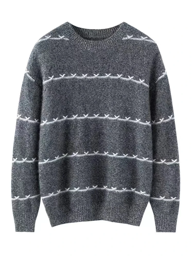 秋冬季新款舒适时尚百搭女条纹圆领上衣5130