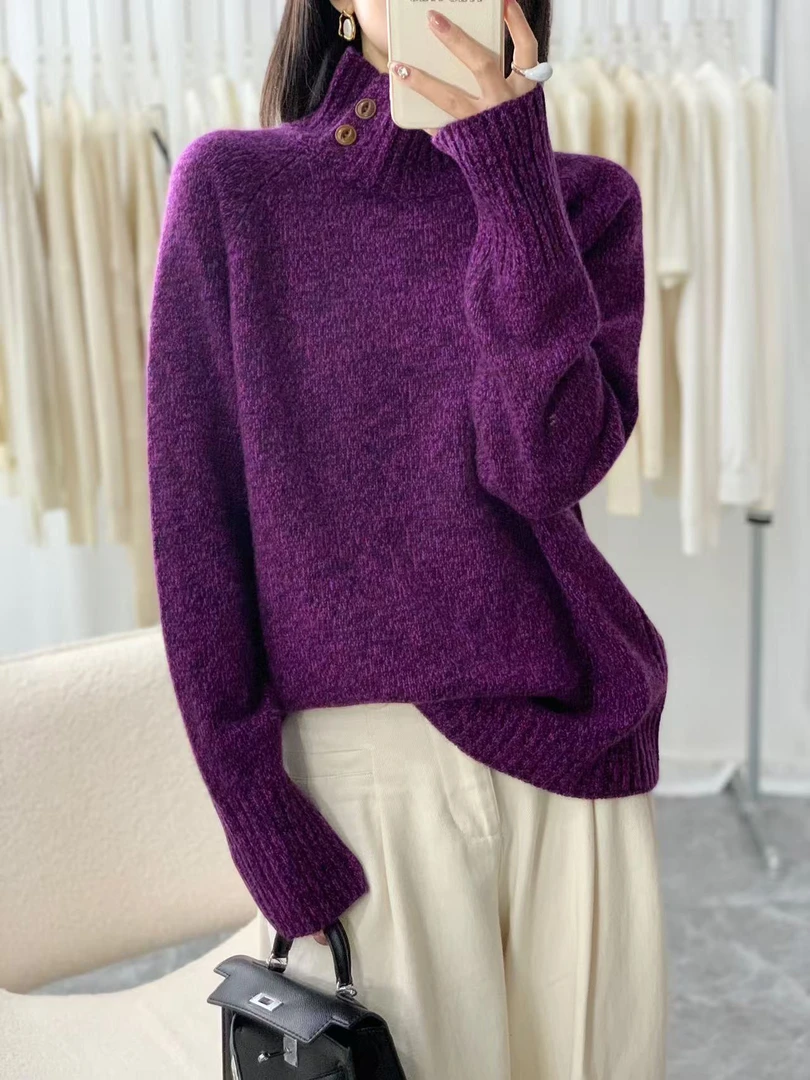 2024年冬季新款厚款套头宽松气质百搭宽松5850净色针织衫毛衣
