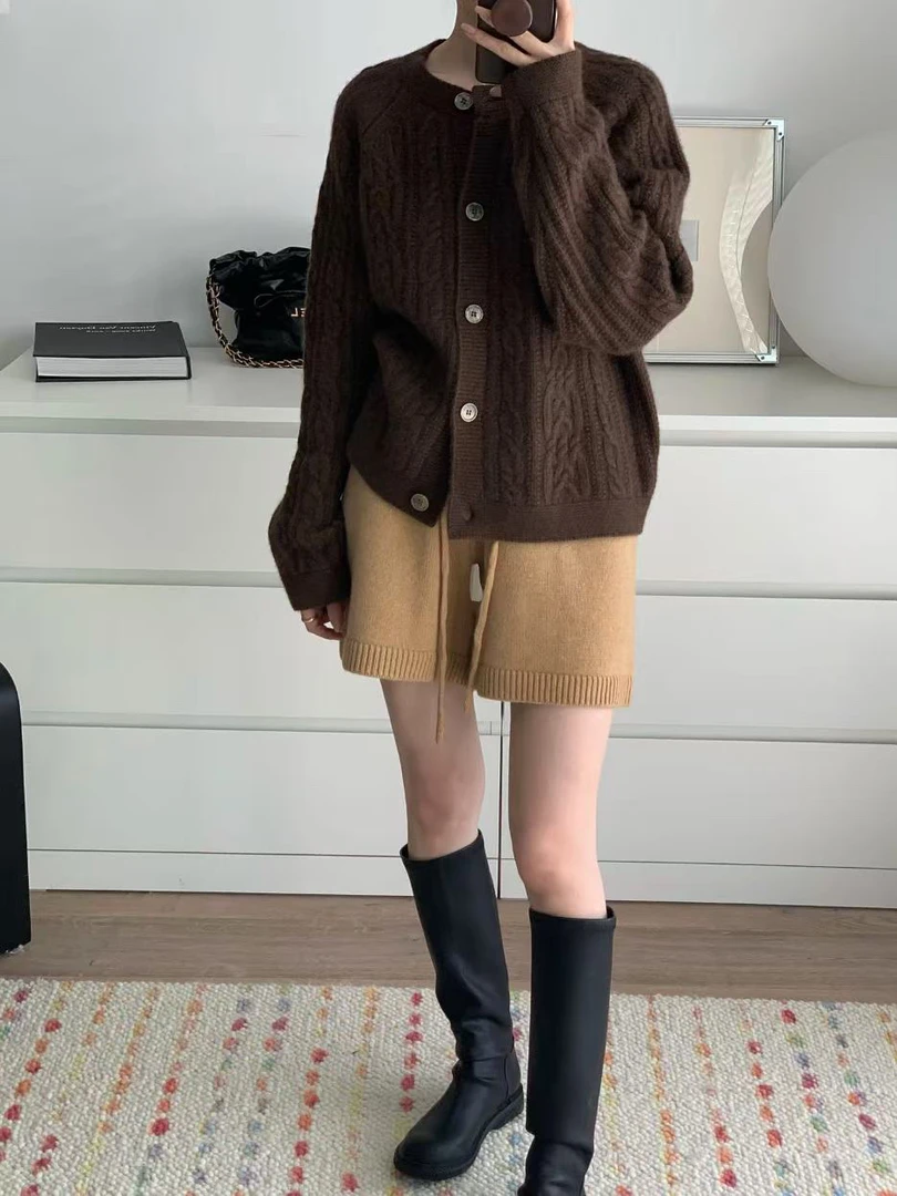 加厚外套纽扣长袖6960毛衣女宽松休闲针织开衫