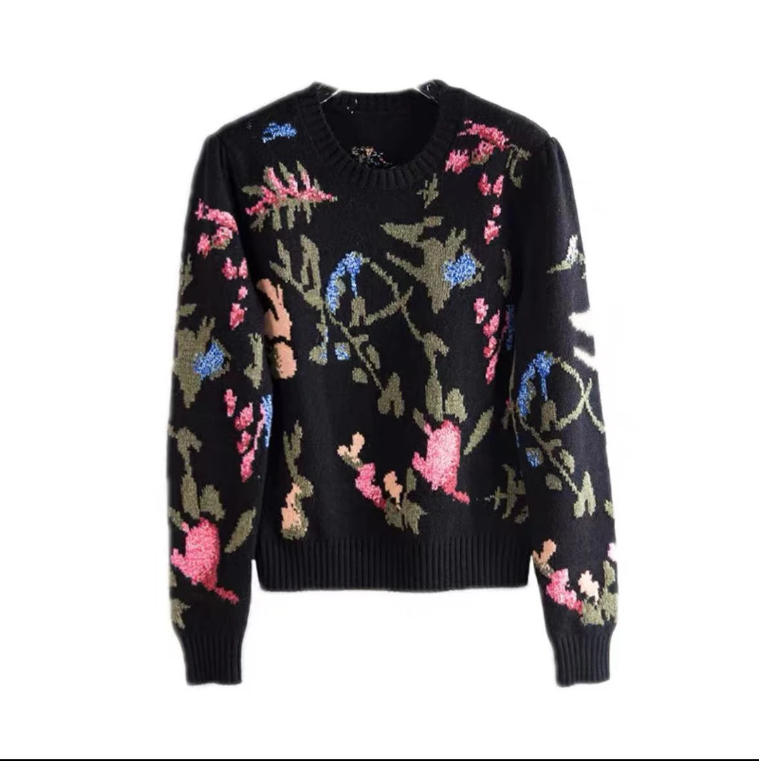 花开富贵花卉提花毛衣24早春时尚新款2830