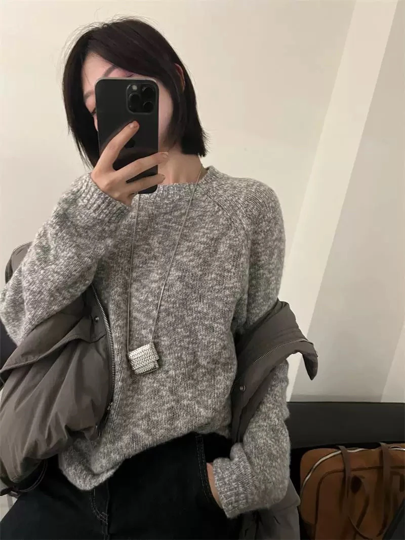 欧洲站2024冬季新款欧货5844圆领长袖针织衫女休闲毛衣上衣潮