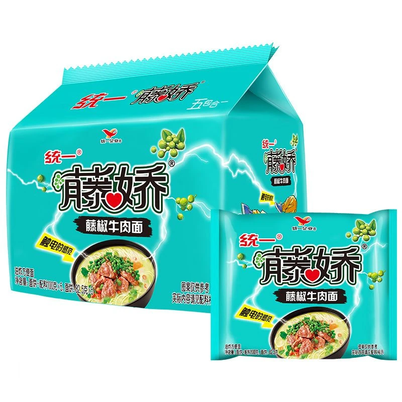 统一藤椒牛肉面油炸方便面 100g*5袋