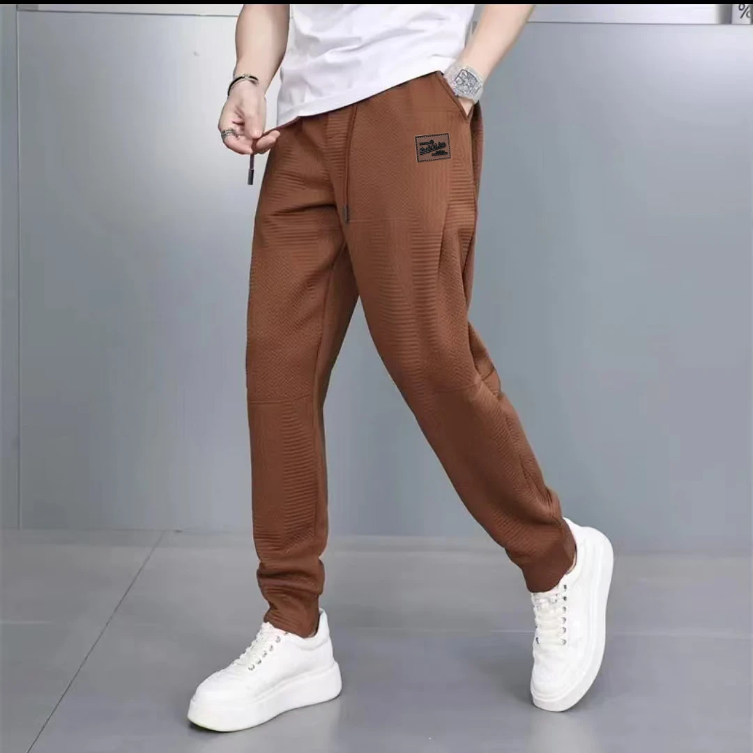 春秋季加厚款男士百搭宽松休闲运动裤子男款潮流几何图案提花男裤