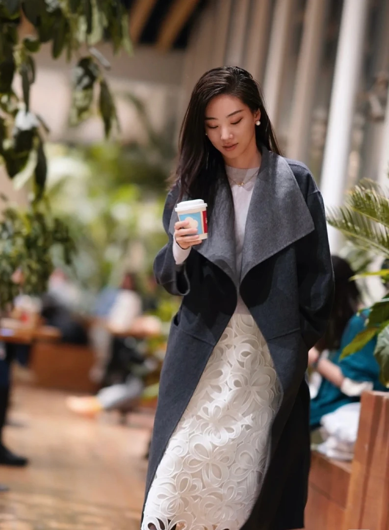 烟熏曼塔~高级感大翻领外套中长款宽松慵懒双面毛呢大衣 30259