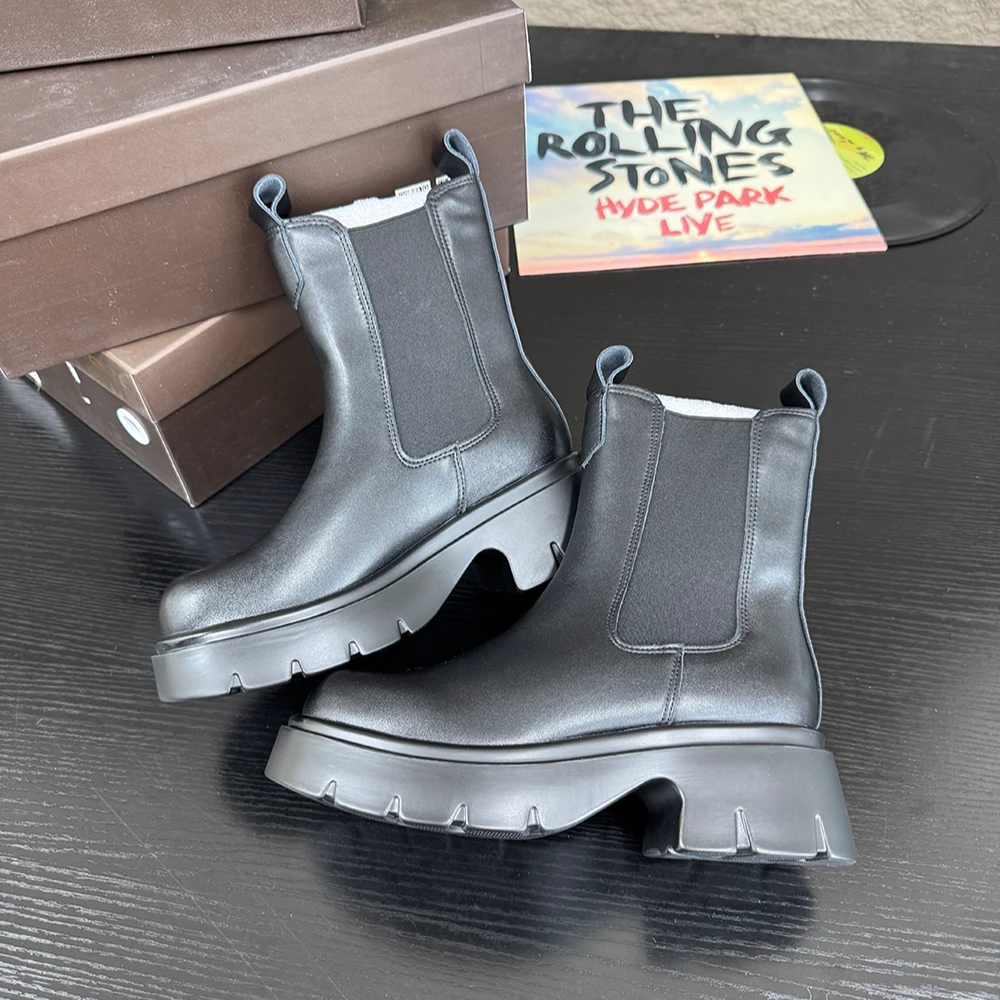 厚底马丁靴冬季烟管靴子英伦风切尔西短靴21836