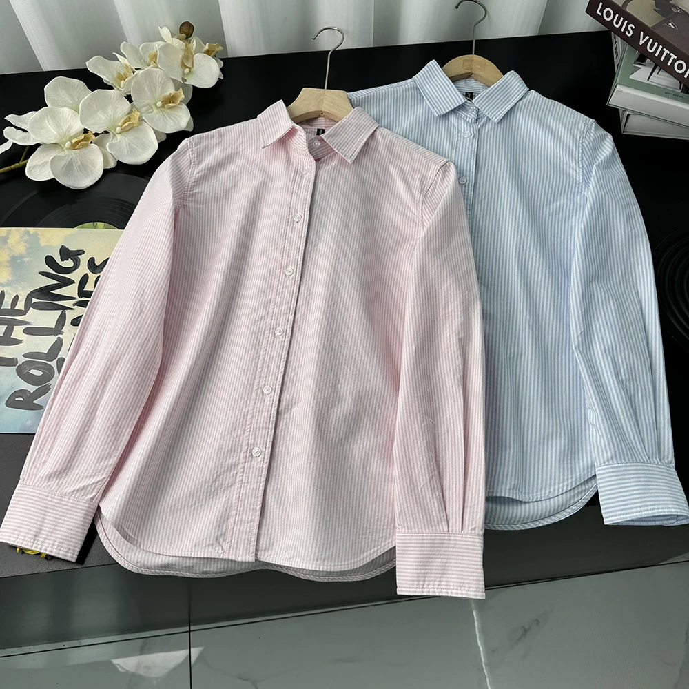 秋季新款纯棉通勤百搭休闲条纹衬衫长袖衬衣女21725