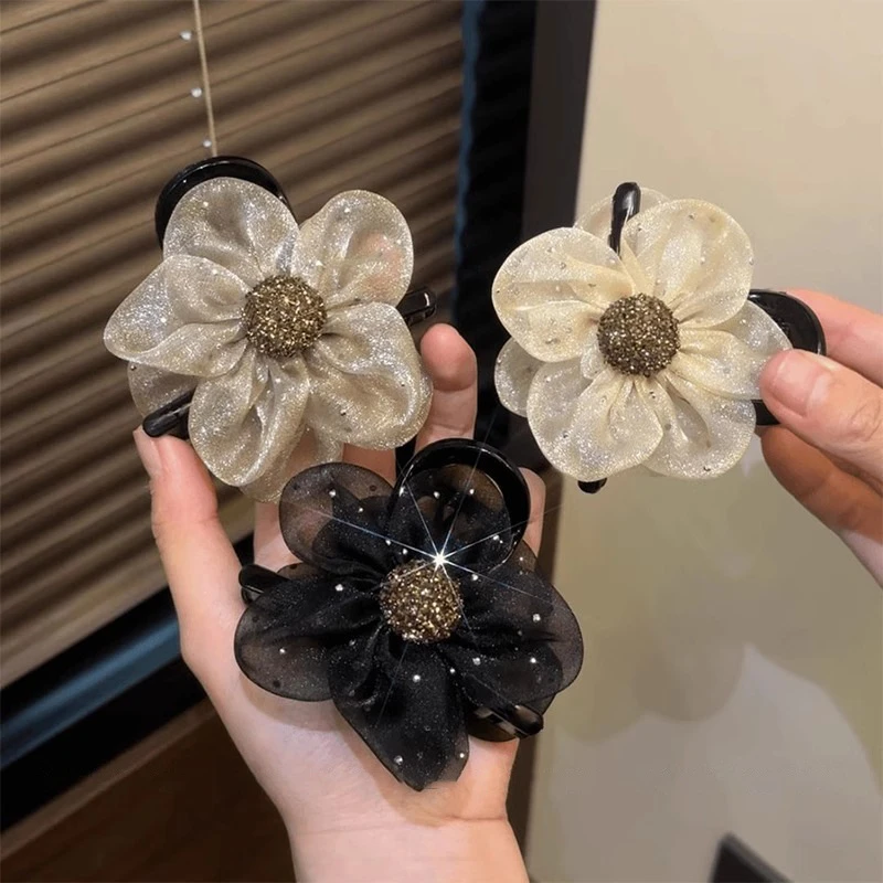 夏天新款太阳花抓夹女发夹高马尾夹子固定后脑勺花朵鲨鱼夹饰