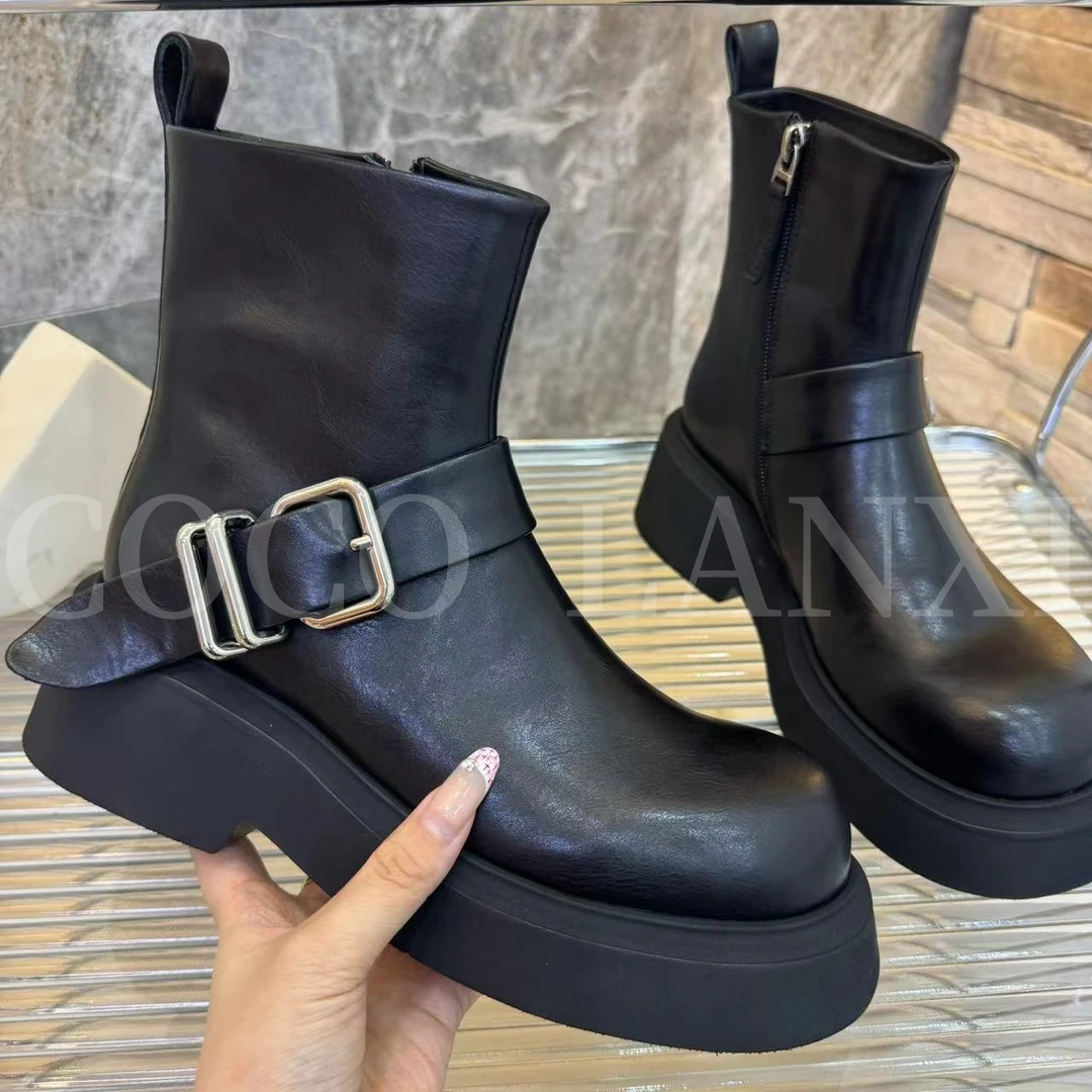 【COCO  LANXI】时尚百搭女士黑色英伦风秋冬马丁靴短靴24XZ496LX