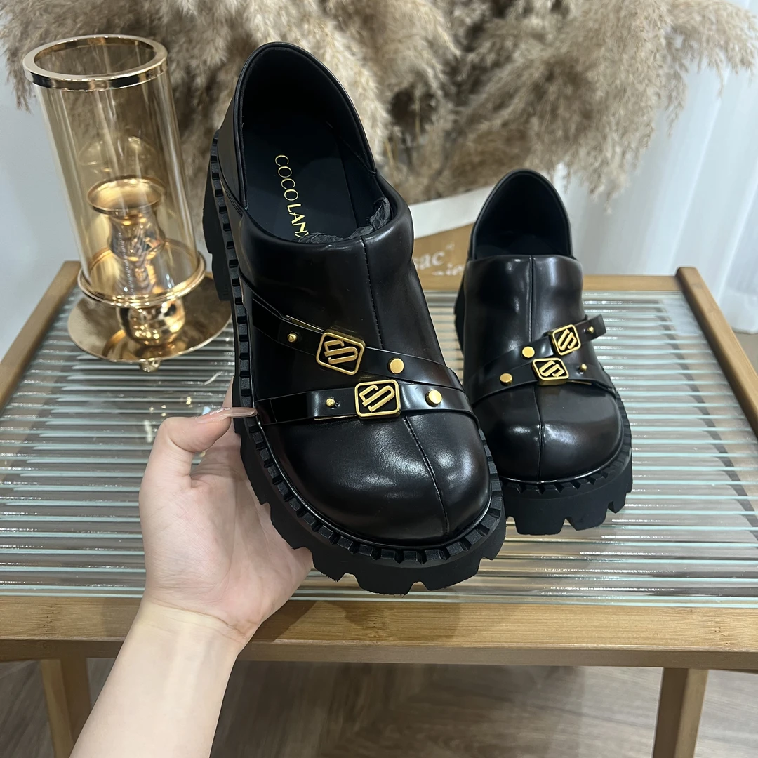 【沐风】真皮乐福鞋百搭气质简约增高厚底时尚24LF350LX