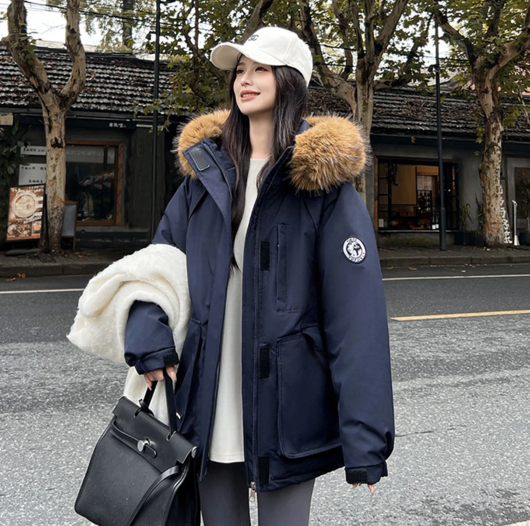 棉服女冬季2024年新款大毛领韩版宽松工装棉衣加厚棉袄外套