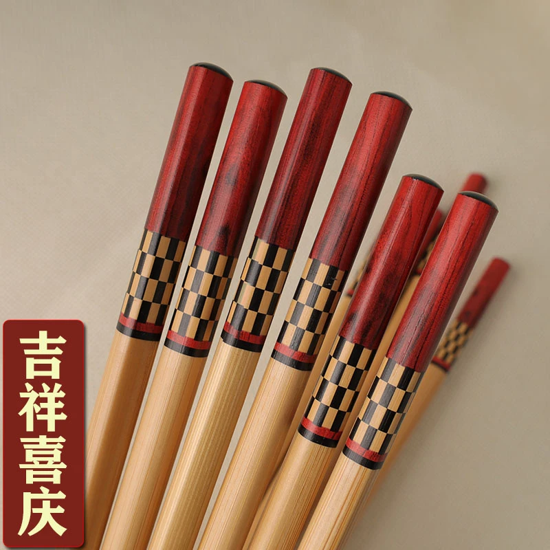 新款高档天然楠竹筷子乔迁婚庆喜事专用筷子高颜值新年精品红筷子