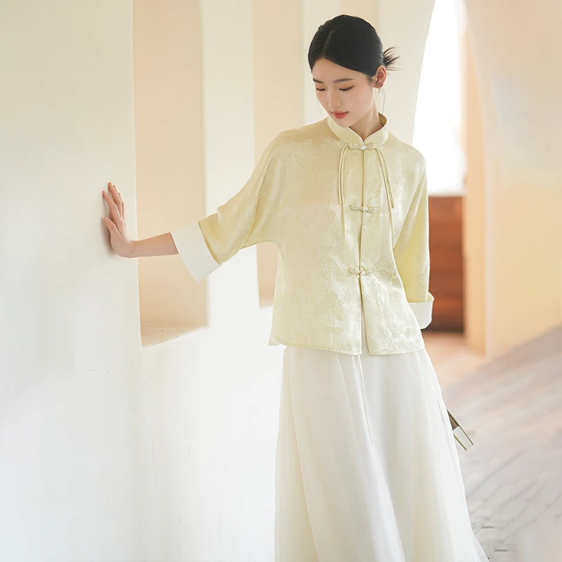 初蝉新中式唐装中国风高端提花短上衣0305-N